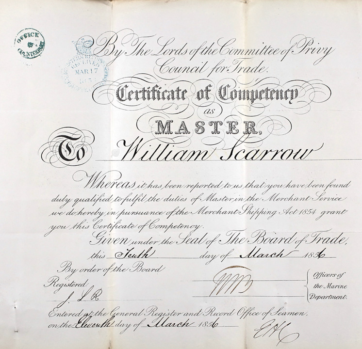 Master's Certificate of Competency, William Scarrow
